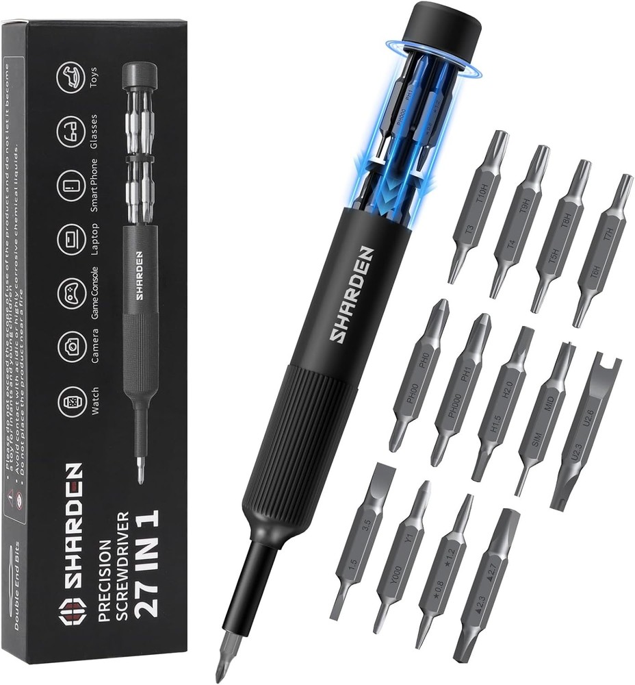 27-in-1 Precision Screwdriver Set with Multi Bit Small Black Case