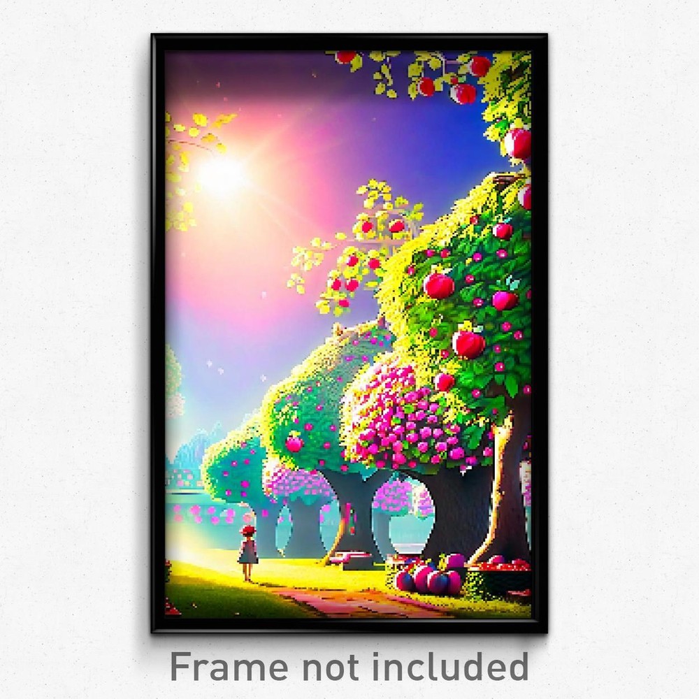 Pixel Art Poster - Whimsical Orchard (8 Bit Psychedelic Trippy Video Game Print)