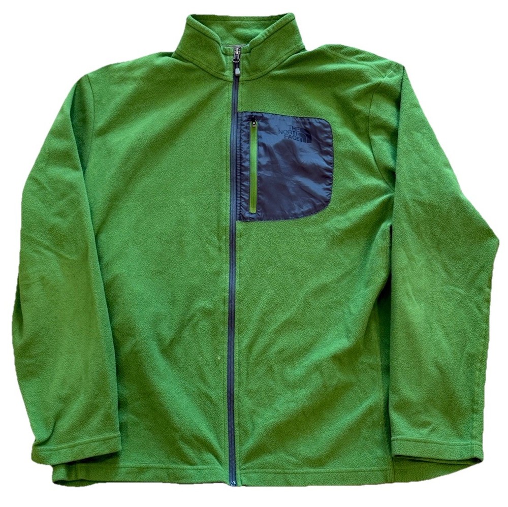 North Face Jacket Light Green Full Zip Fleece Sherpa Sweater Zip Pocket Men’s XL