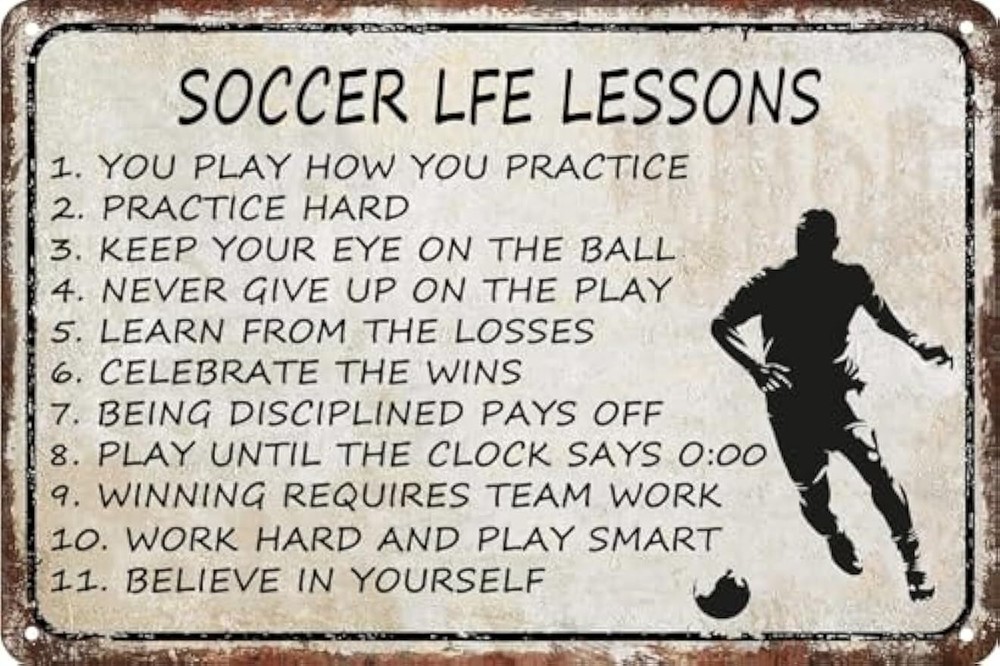 Vintage GEMINOLOGY Soccer Life Lessons Metal Sign for Home Bar Garage Decor