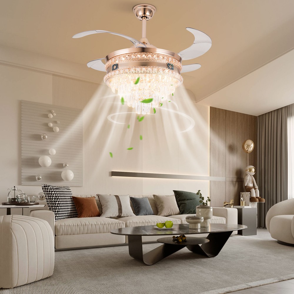 42in Dimmable Gold LED Ceiling Fan with Remote Control & Foldable Blades