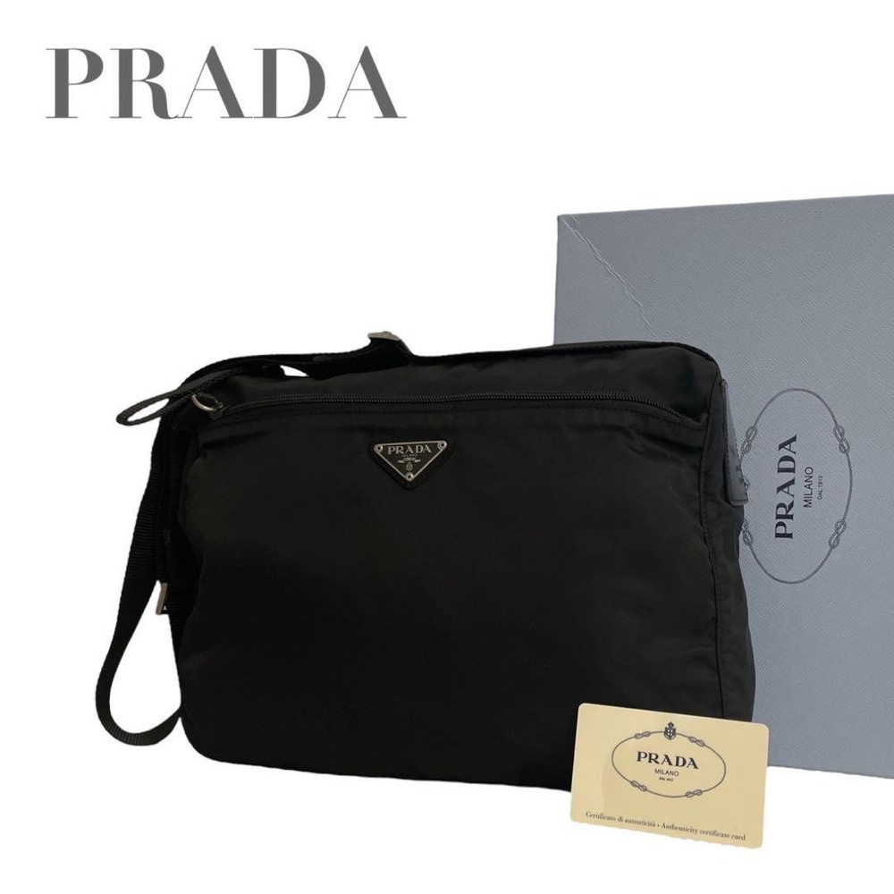 Prada Black Nylon Shoulder Bag with Triangle Logo Crossbody AA Condition Authentic