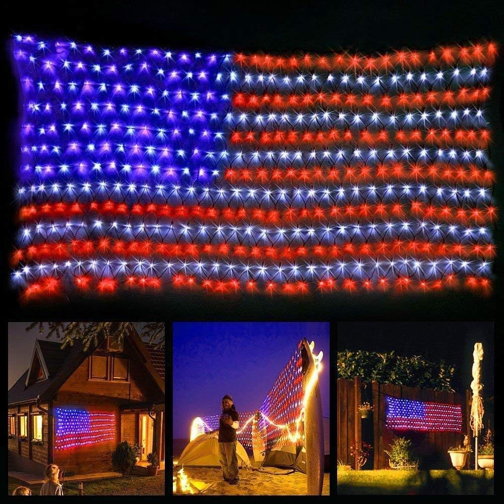 American Flag String Lights, Waterproof Led Flag Net Light, with 420 Super Br...