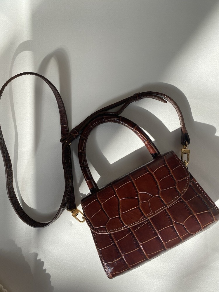 By Far Mini Brown Croc Bag Crossbody Or Top Handle Bag- Perfect Condition
