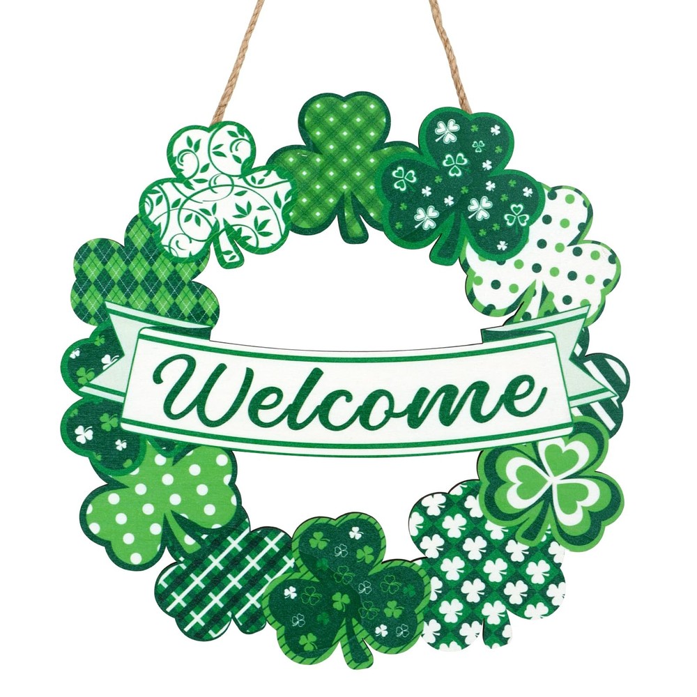St Patricks Day Wreath Wooden Shamrock Wreath Front Door Hanger Decor Spring ...
