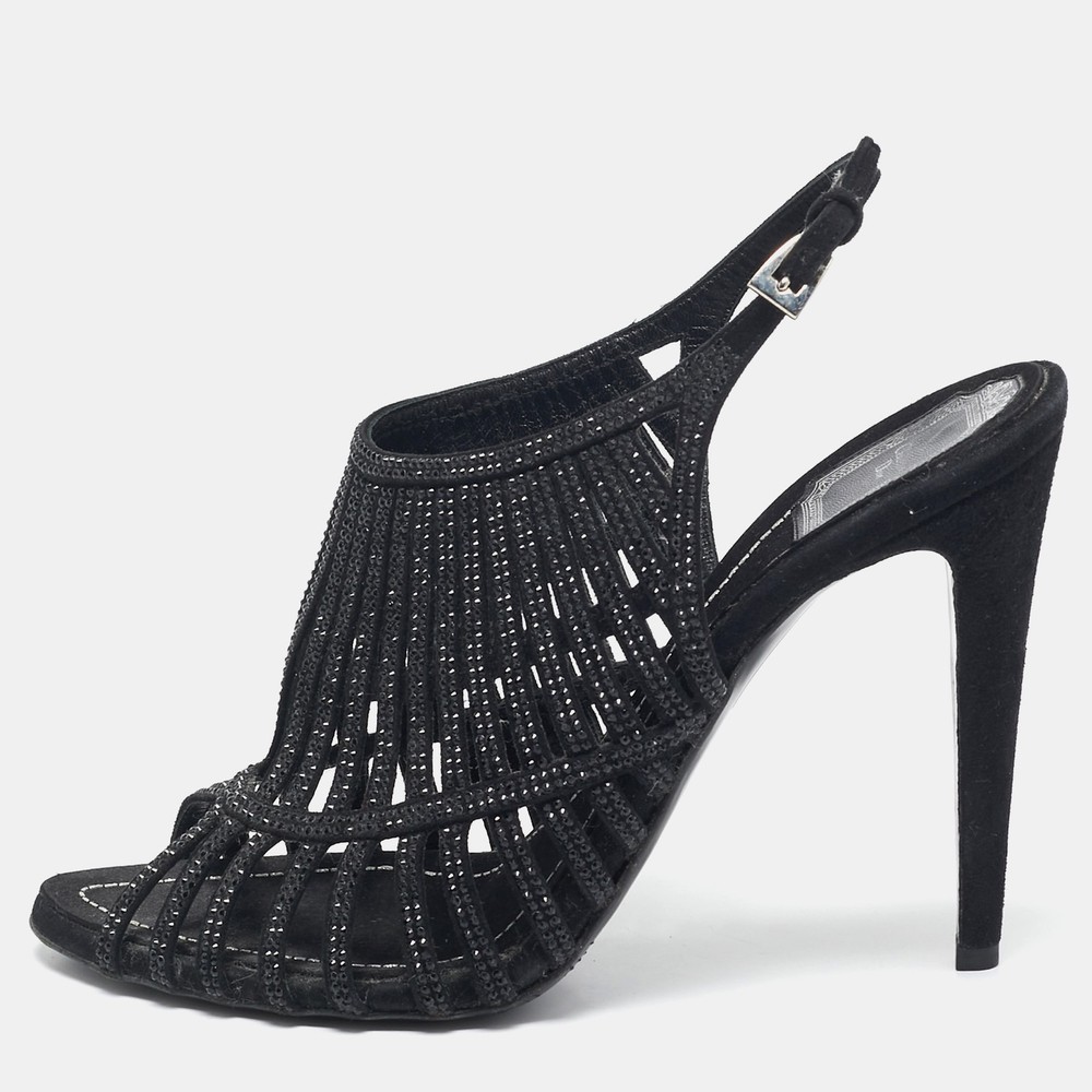 Dior Black Suede Crystal Ankle Strap Sandals Size 41