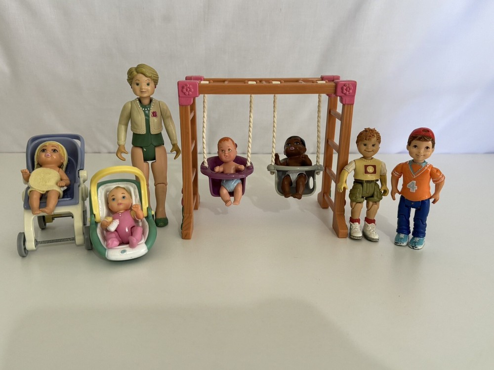 Fisher Price My Loving Family Dollhouse Characters Vintage Mom Kids Baby Swing