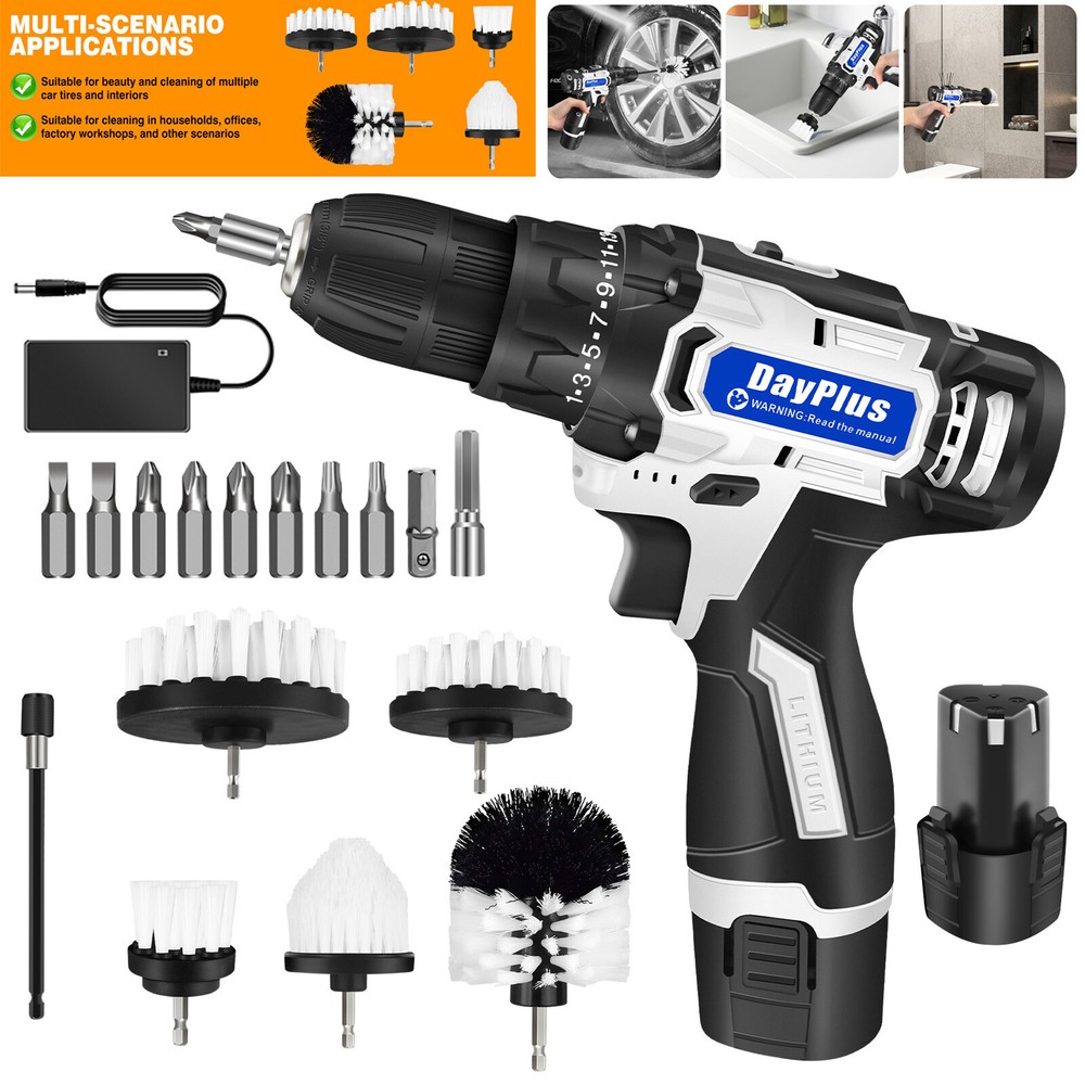 18V Cordless Combi Drill with Lithium Battery and Brush Accessory Set  