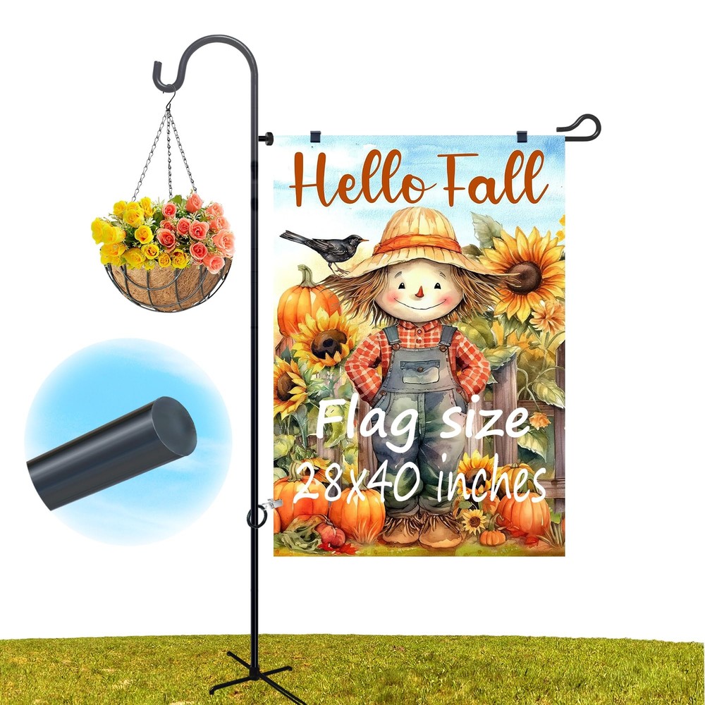 Solid Large Garden Flag Holder Stand Pole for 28 x 40 with Shepherd Hook,62 I...