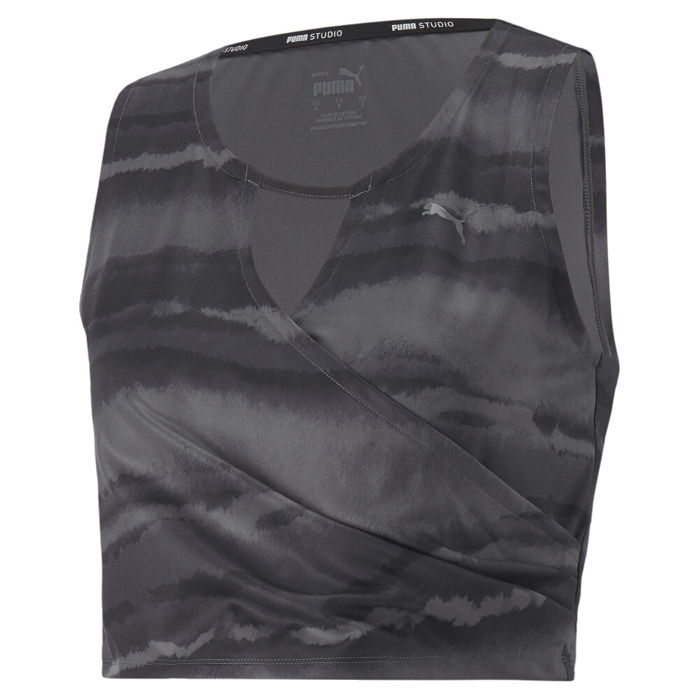 Puma Studio Aop Cropped Crew Neck Athletic Tank Top Womens Black, Grey Casual  A