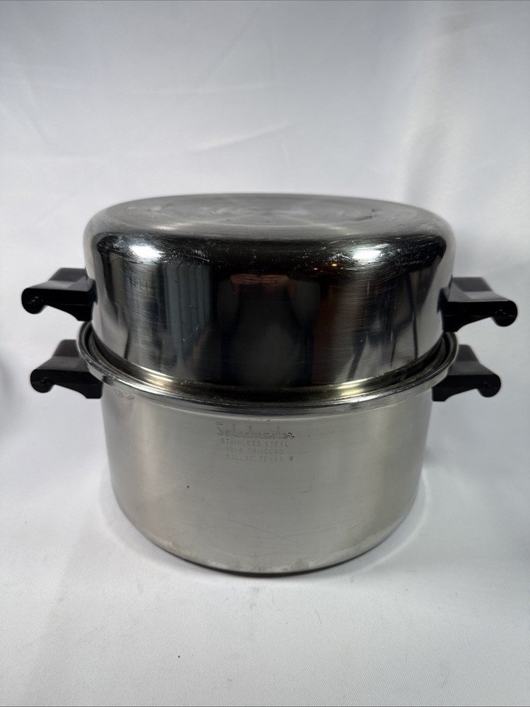 Saladmaster Stainless Steel 18-8 Tri-Clad 6 Q Stock Pot with Vapo & Dome Lids