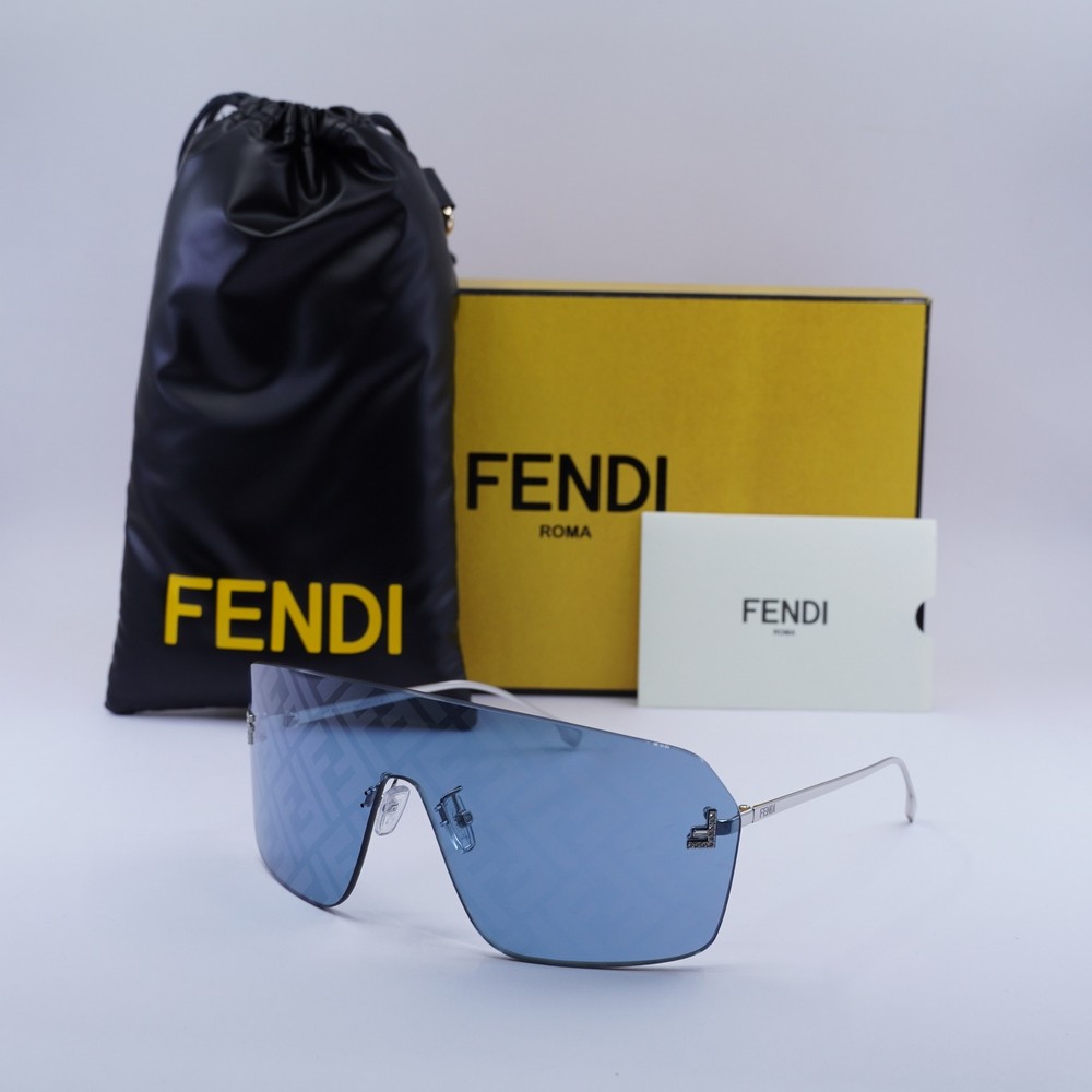 Fendi FE4121US 16V Shiny Palladium Blue FF Pattern Sunglasses 139-0-120