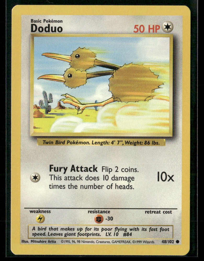 1999 Pokémon Doduo Card 48/102 Holo Rare Vintage