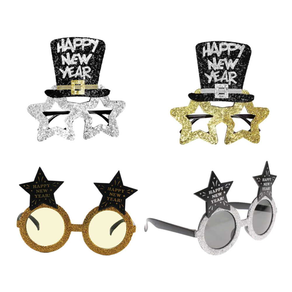 4Pcs Happy New Year Glasses Party Fun Sunglasses Plastic Props Eyeglasses Decor