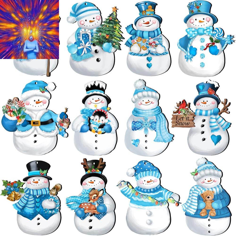 24 Pieces Christmas Snowman Wooden Ornaments Wood Hanging Decoration Set for Chr