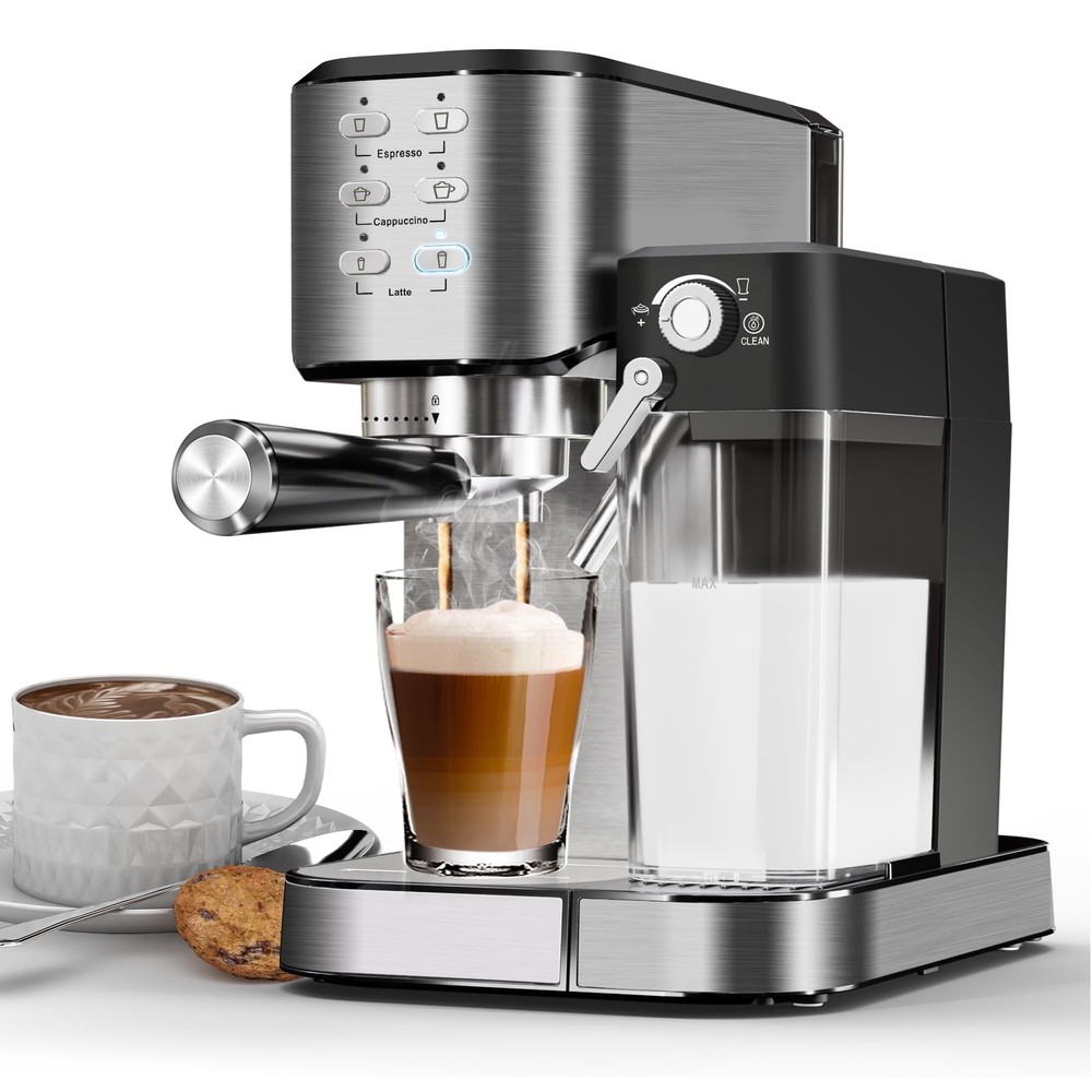 6-in-1 Espresso Machine with 20 BAR Pump and Milk Frother for Cappuccino & Latte  