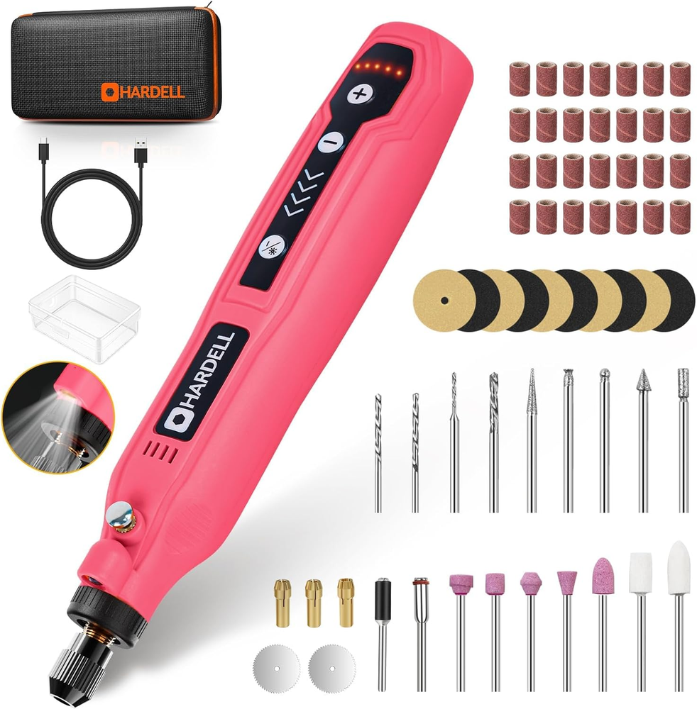 HARDELL 5-Speed Mini Cordless Rotary Tool Kit with 61 Accessories - 3.7V Rechargeable