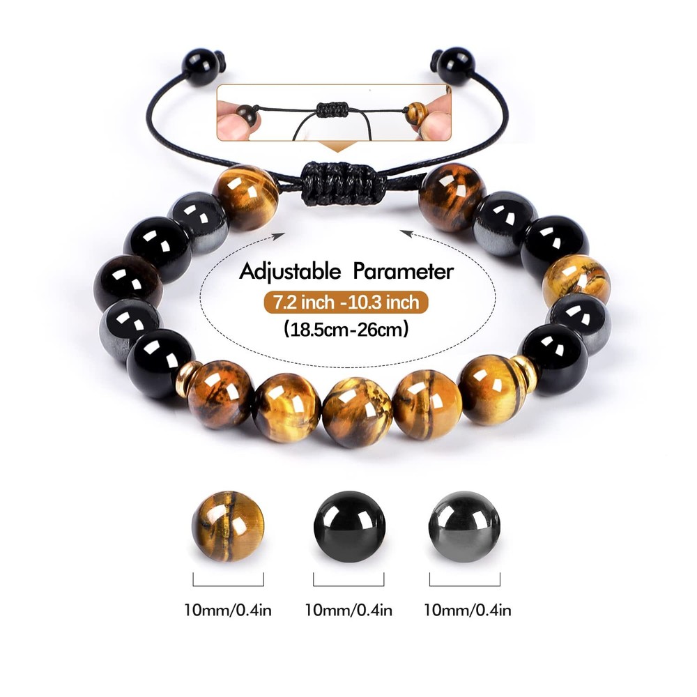 Triple Protection Bracelet Tiger Eye Obsidian Beaded Bracelet Men Energy Healing