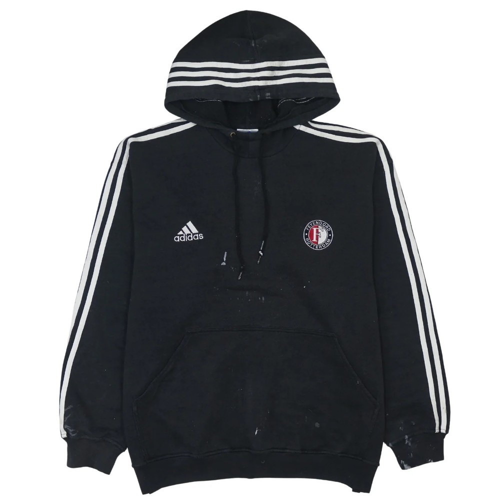 Adidas 90's Striped Sleeve Pullover Hoodie Large Black