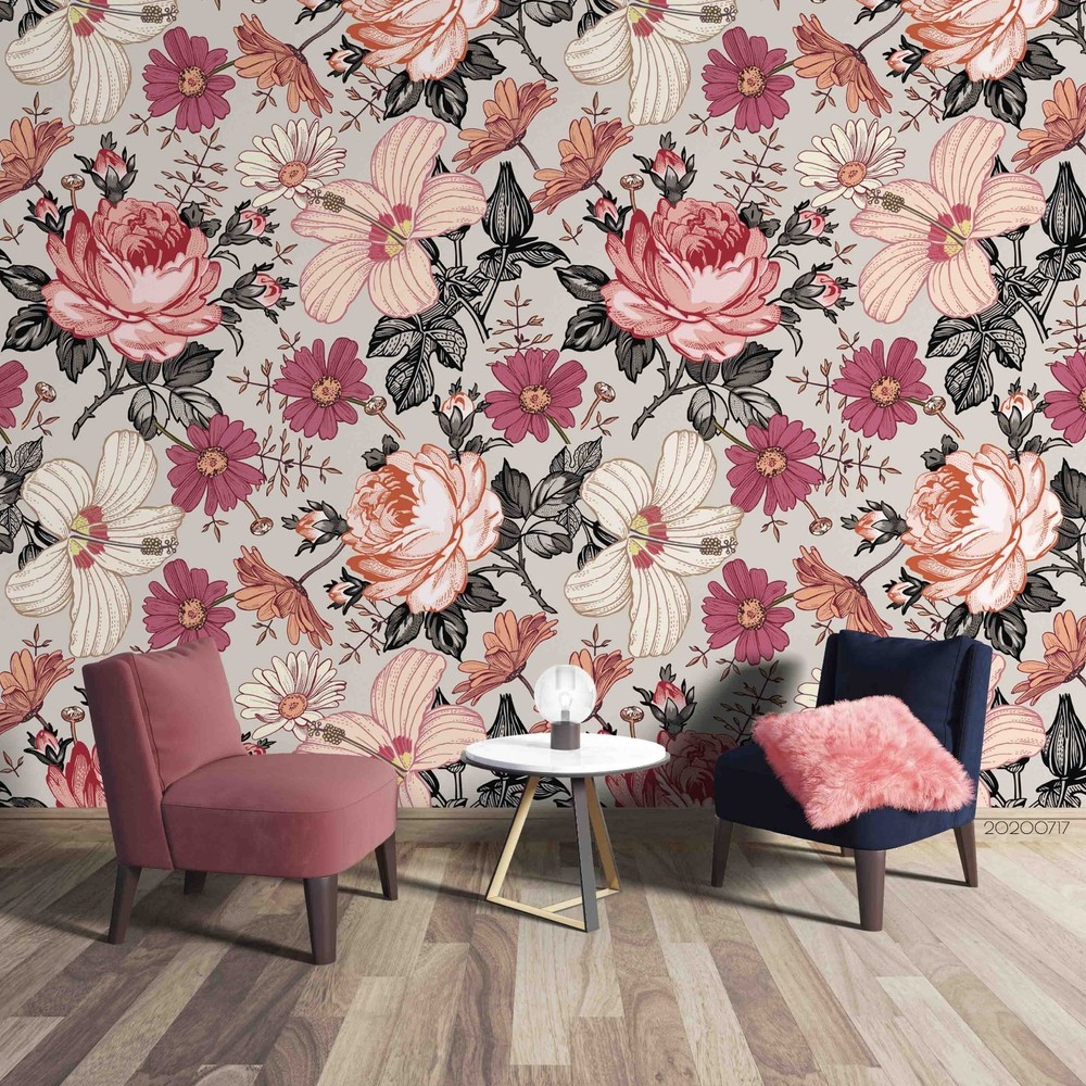3D Vintage Flowers Floral Pattern Wall Murals Wallpaper Murals Wall Sticker 42