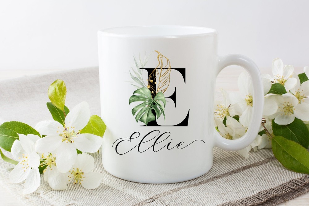 Personalised Mug Bridesmaid Mug Personalised Name Mug Leaf Mug Floral Mug Custom