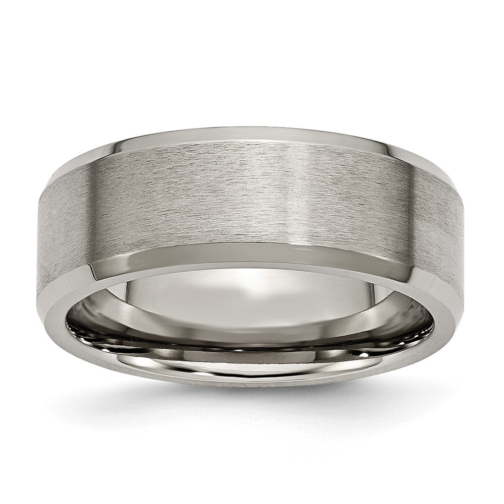 Titanium Brushed and Polished 8mm Beveled Edge Band Ring Size 10