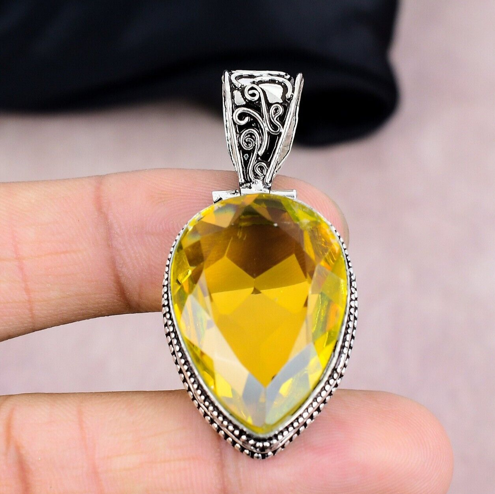 Stunning 925 Sterling Silver Citrine Gemstone Handmade Pendant Gift