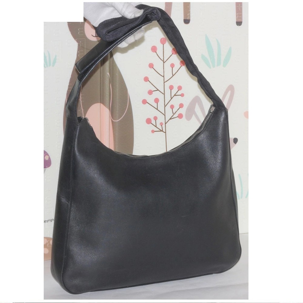 RARE PRADA Black Soft Leather Womens Semi-Shoulder Bag Pre-Owned