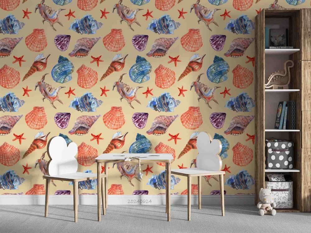 3D Conch Shell Starfish Pattern Wall Murals Wallpaper Murals Wall Sticker