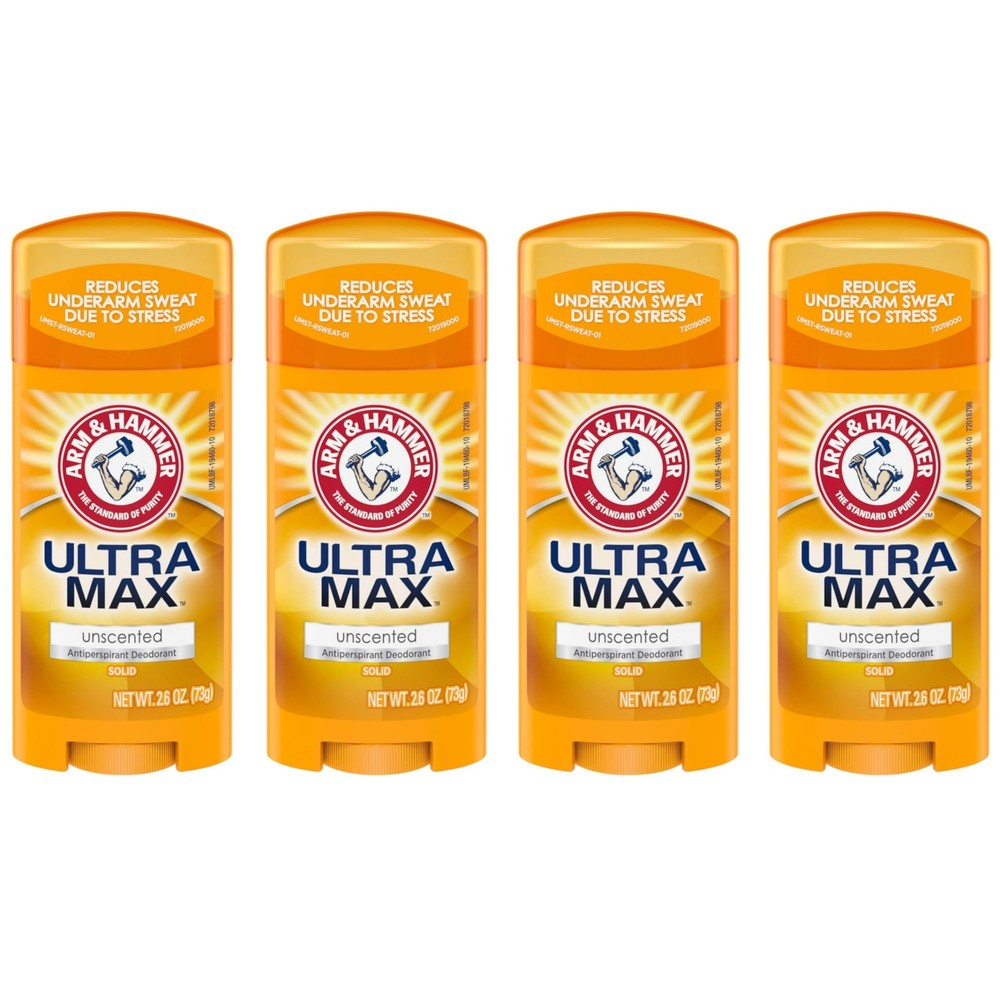 Arm & Hammer Ultramax Deodorant, Invisible Solid, Unscented 2.6oz (4 Pack)