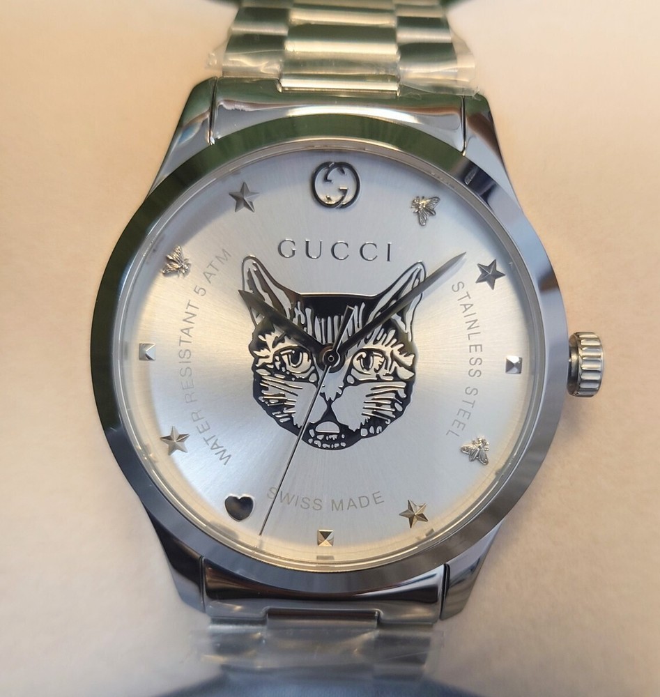 Brand New Unused Gucci G Timeless Cat YA1264095 Men's Silver Watch