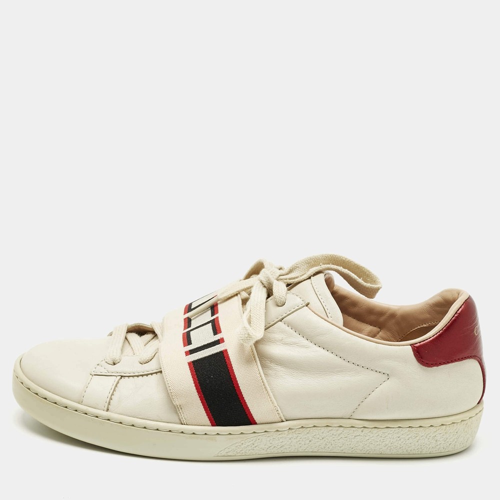 Gucci CreamRed Leather Ace Stripe Low Top Sneakers Size 37