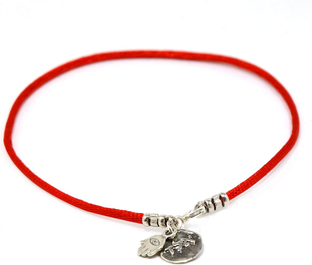Red Protection & Positive Energy Anklet for Women on Silk String - Sterling Silv
