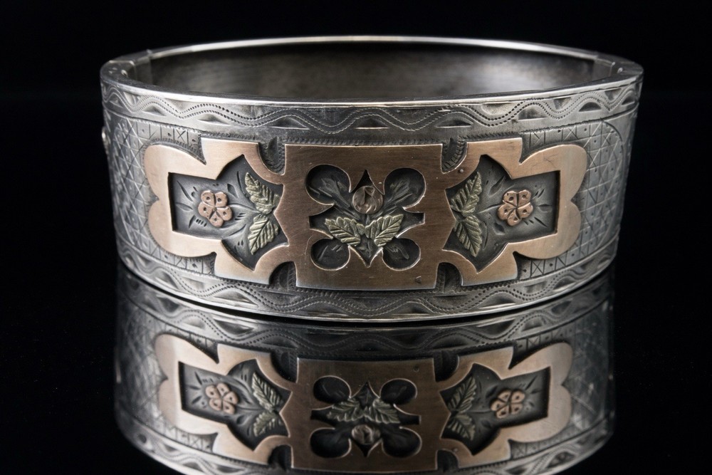 Antique Birmingham Sterling Silver Aesthetic Cuff Bracelet CG&Co c.1880-1900