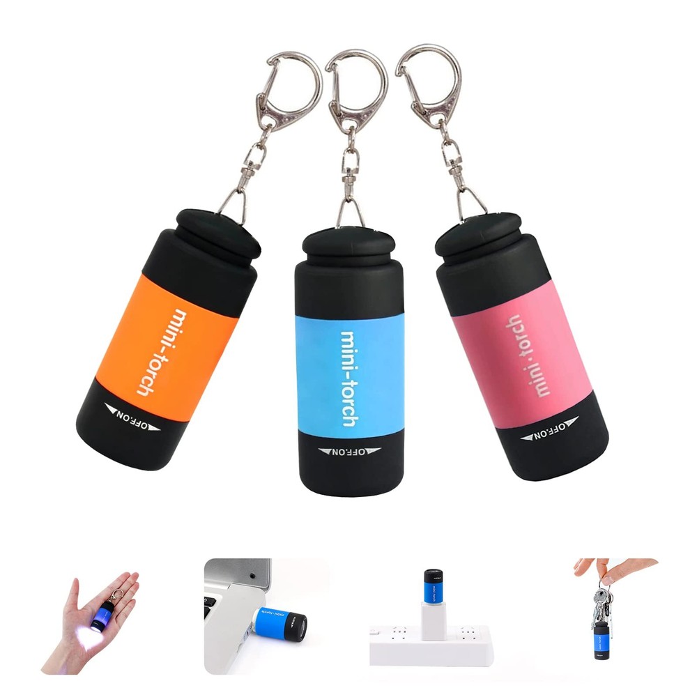 Mini USB Rechargeable Keychain Flashlight 3 Pack Waterproof LED Light