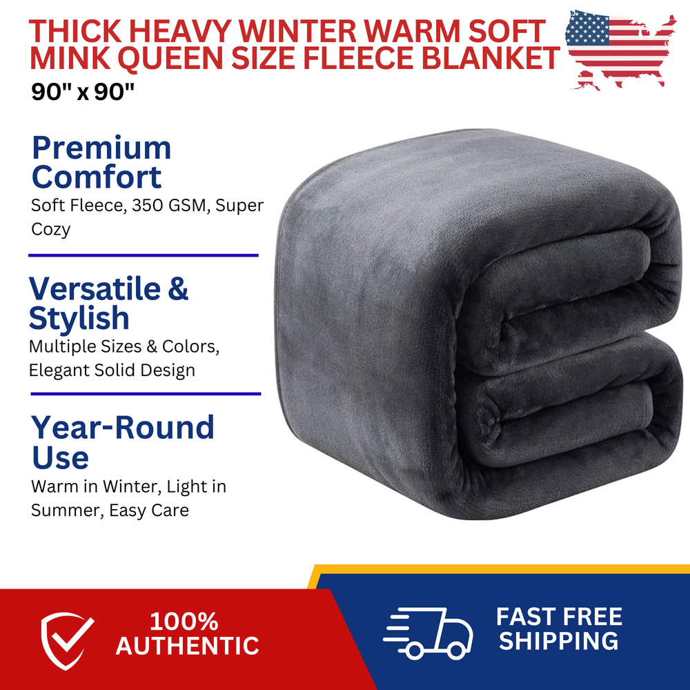 Thick Heavyweight Winter Warm Mink Fleece Queen Blanket 90x90