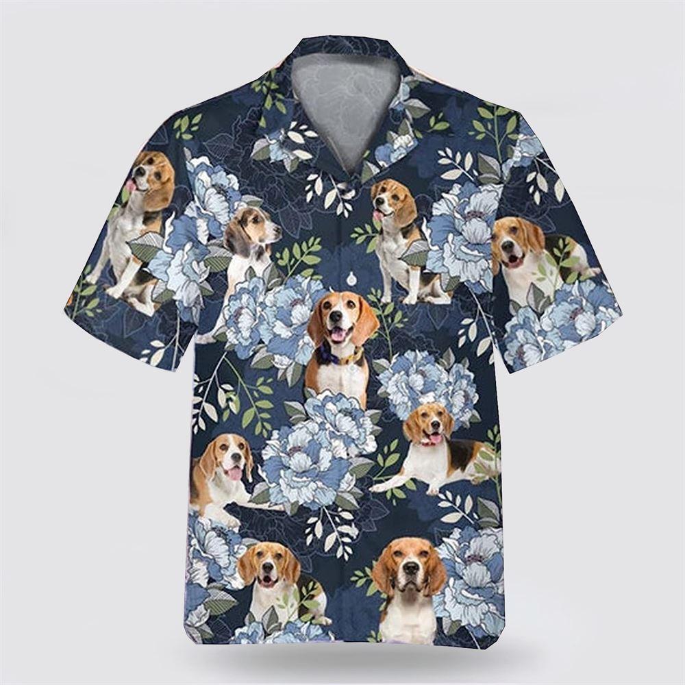 Beagle Dog On The Blue Flower Background Hawaiian Shirt Pet Lover Hawaiian