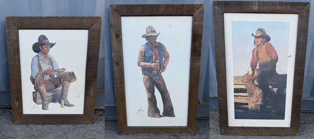 Set of 3 Framed Cowboy Prints – Vintage Western Wall Art