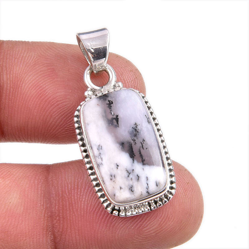 Natural Dendrite Opal Gemstone 925 Solid Sterling Silver Gift Pendant 1.5