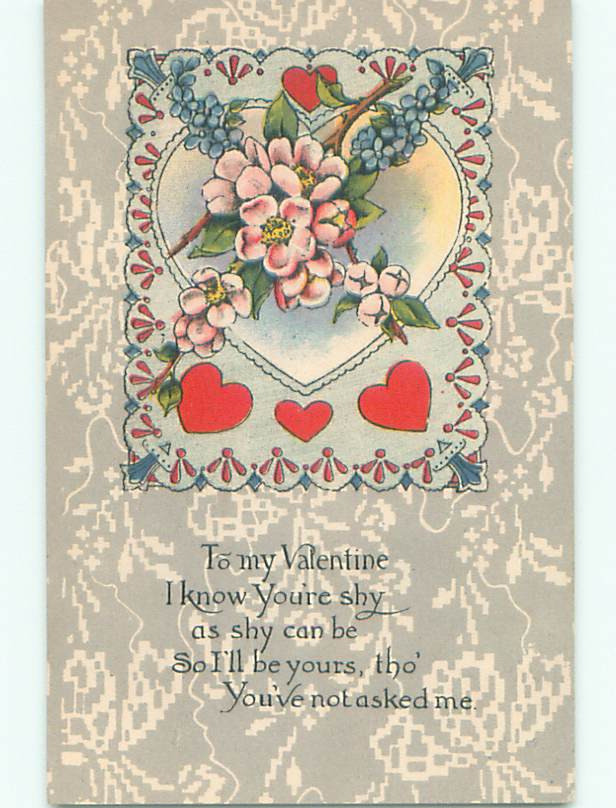 Valentine Heart Linen Card with Pink Forget-Me-Not Flowers J0186 60K