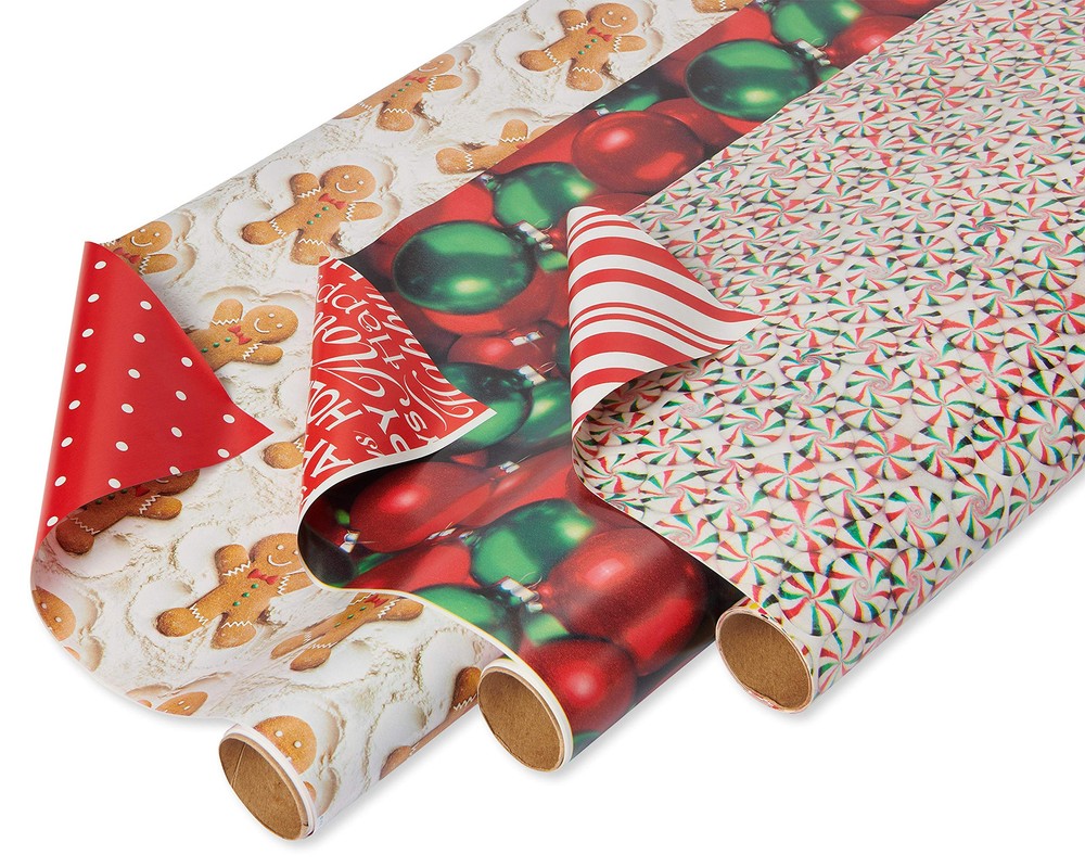 120 sq. ft. Vintage Christmas Wrapping Paper Bundle, Gingerbread, Ornaments, ...