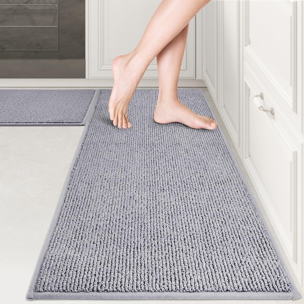 Machine Washable Non-Slip Kitchen Rug Set 2 PCS 17x30 & 17x48 Inch Anti-Skid