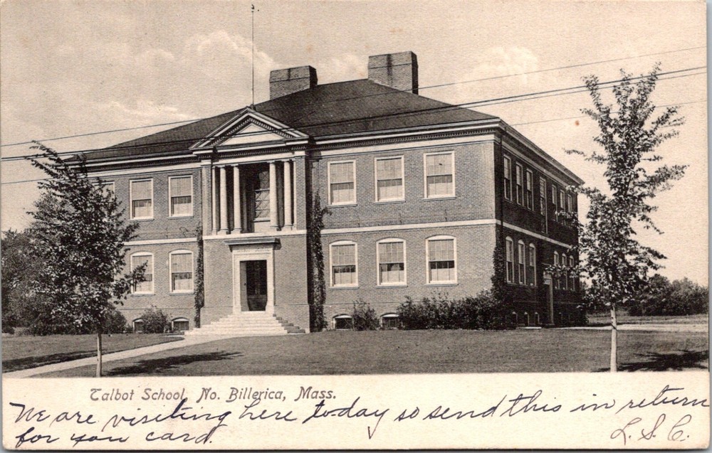 Postcard Old Talbot School Apartments School Billerica Massachusetts 1906  22636