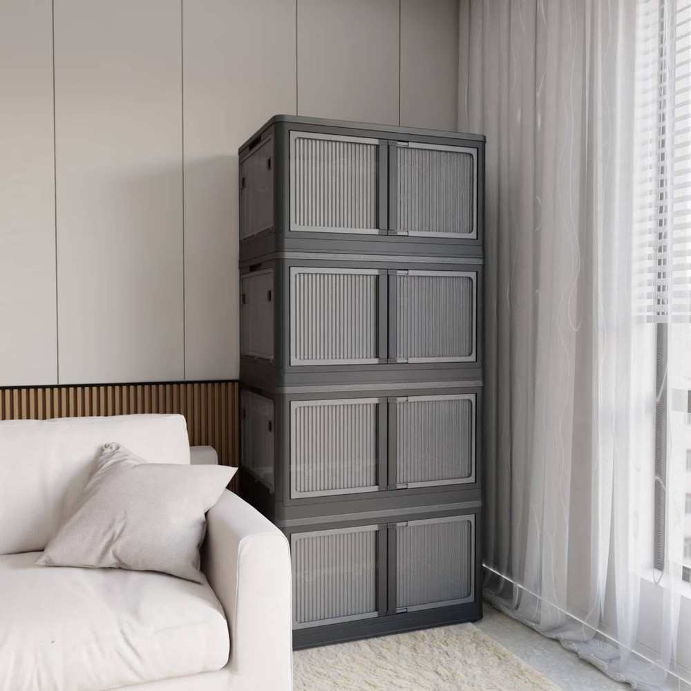 STOREADY 3/4 Tier Stackable Storage Bins Plastic Container Box w/ Wheels & Doors