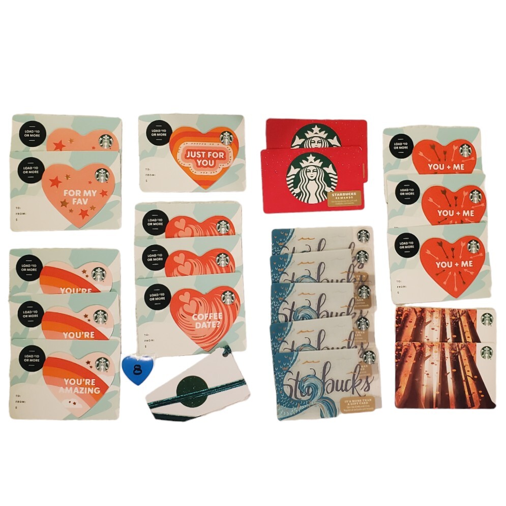 Starbucks Gift Card LOT 8 Die-Cut Hearts  Mermaid Redwoods Green Circle Cup-image