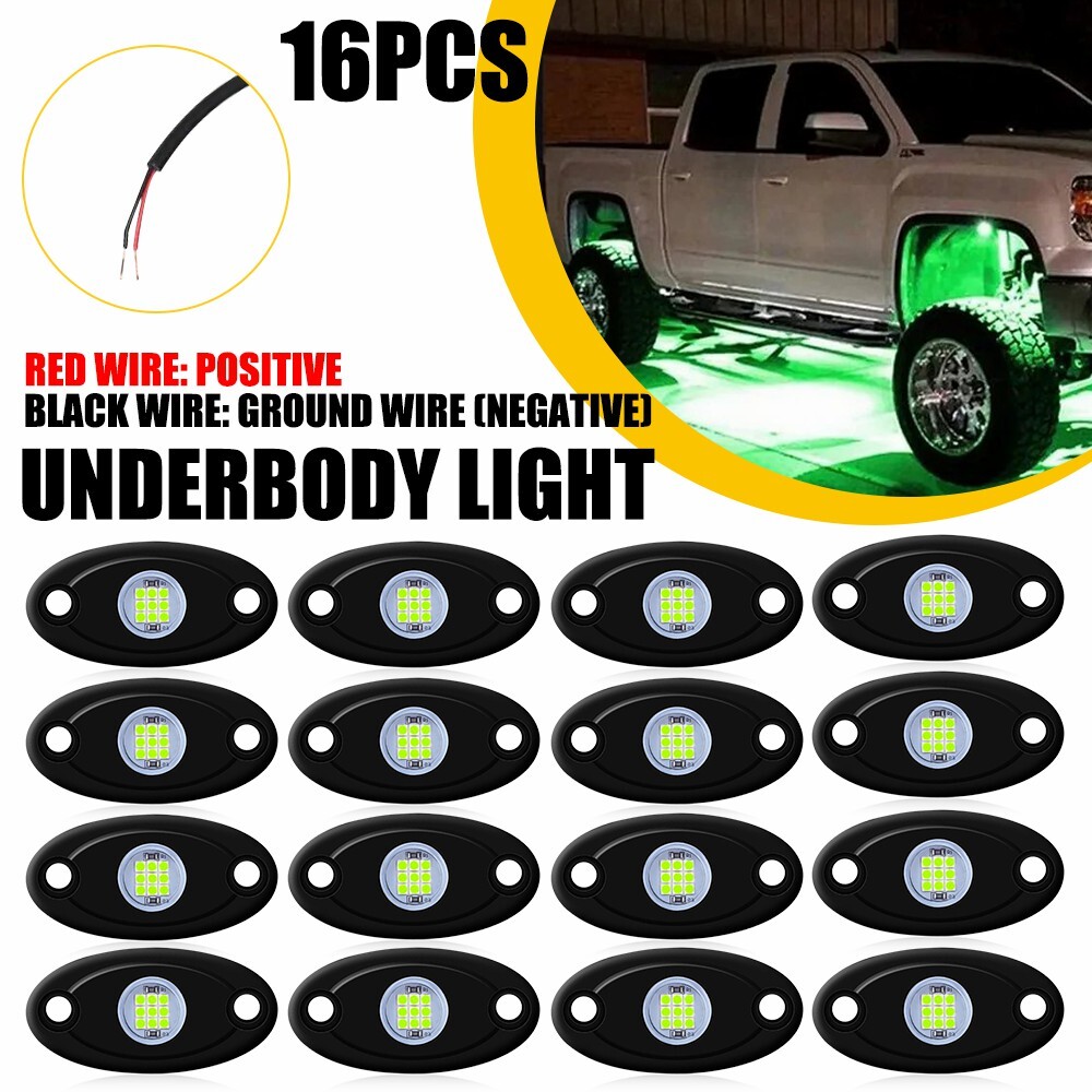 16x Green LED Rock Lights 12V Offroad Truck Underbody For JEEP Offroad Truck I