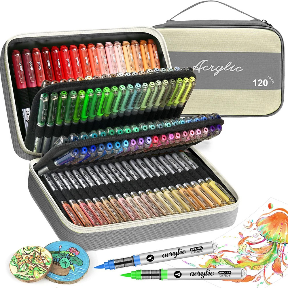 A set of high-opacity acrylic markers with a brush for DIY creativity.