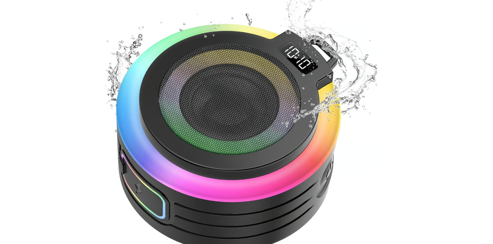 Portable Bluetooth 5.4 Shower Speaker with LED Lights and Stereo Sound