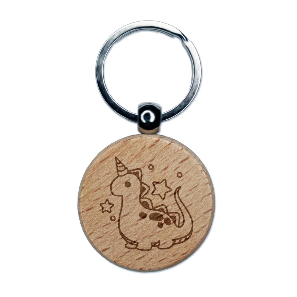 Baby Nursery Dinocorn Dinosaur Unicorn Engraved Wood Round Keychain Tag Charm