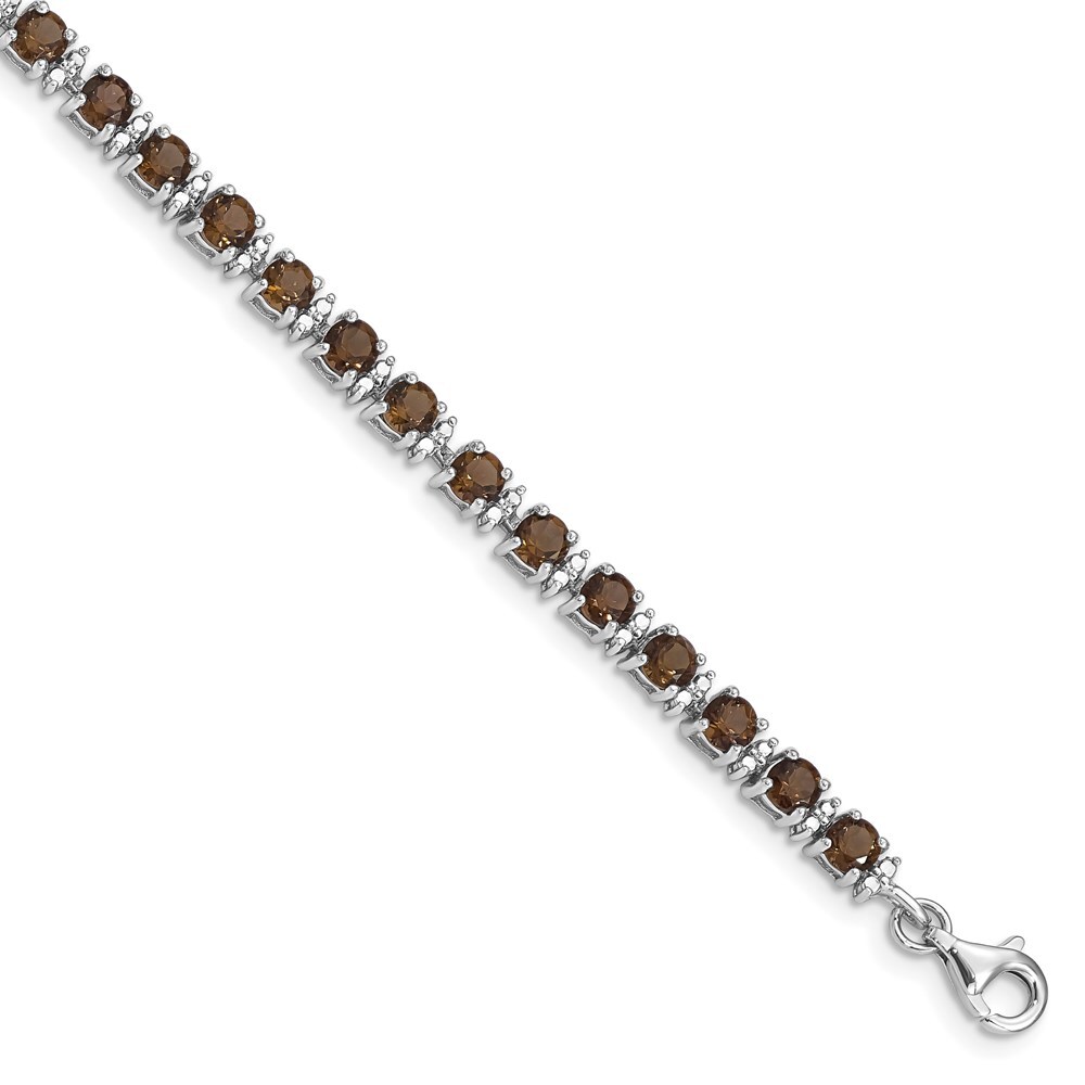 Sterling Silver Rhodium-plated Smoky Quartz and Diamond Bracelet 7